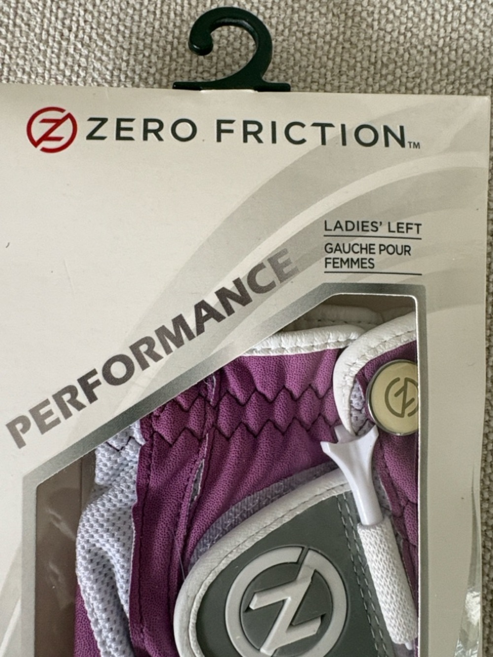 Zero Friction Ladies' Compression-Fit Golf Glove in Purple and White - Picture 11 of 12
